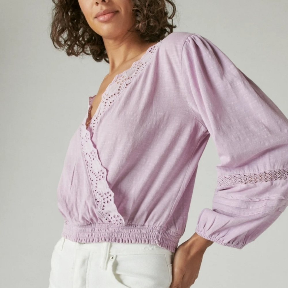 Lucky Brand Light Purple Blouse with Lace Accents